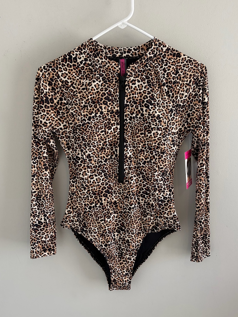 Betsey Johnson Long Sleeve One-Piece Scuba Zip-Up Swimsuit.